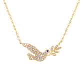 0.25ct Diamond & 0.01ct Blue Sapphire 14k Yellow Gold Dove Necklace